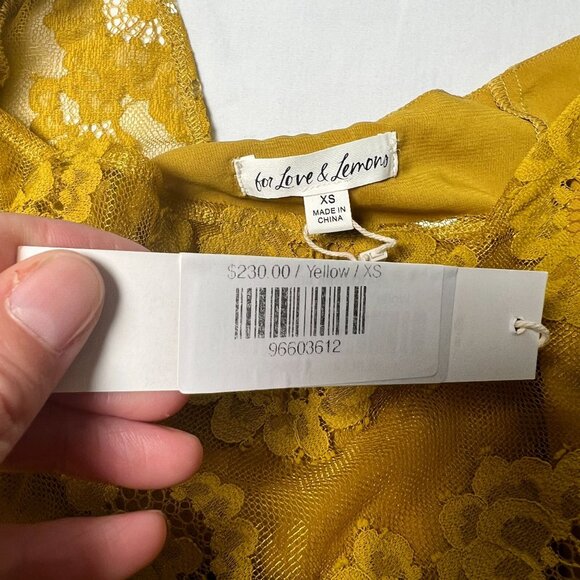 NWT For Love and Lemons Tiana Lace Mini Dress One-Shoulder Floral Yellow XS - Picture 14 of 16